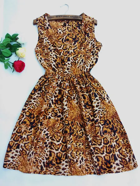 Сексуальное летнее осеннее платье с принтом Vestidos, женское повседневное богемное платье без рукавов с цветочным рисунком, тонкое пляжное шифоновое платье с круглым вырезом, винтажное синее платье - Цвет: 7
