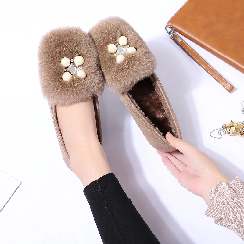 Туфли женские зимние из натурального меха норки теплые лоферы без застежки
