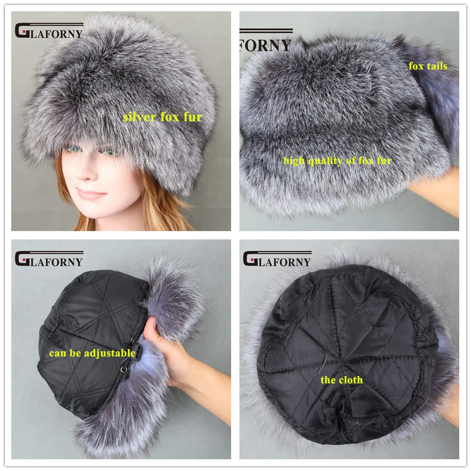 Glaforny/ модные шапки из серебристого лисьего меха женские зимние шапки из лисьего меха женские монгольская шапка из натурального Лисьего меха купольная 9 цветов