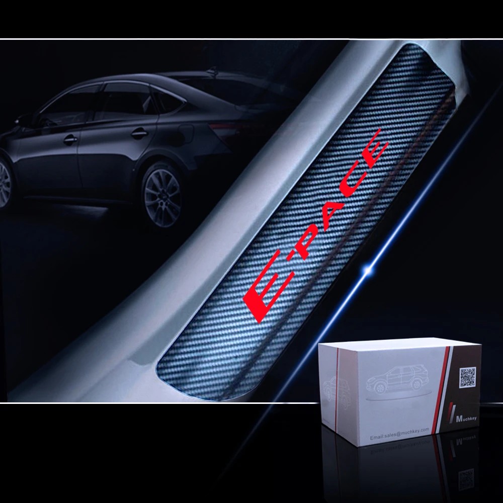 Защитная накладка для двери Jaguar E-PACE, защитная Накладка на порог автомобиля 4D из углеродного волокна, наклейка с надписью, Стайлинг автомобиля, 4 шт