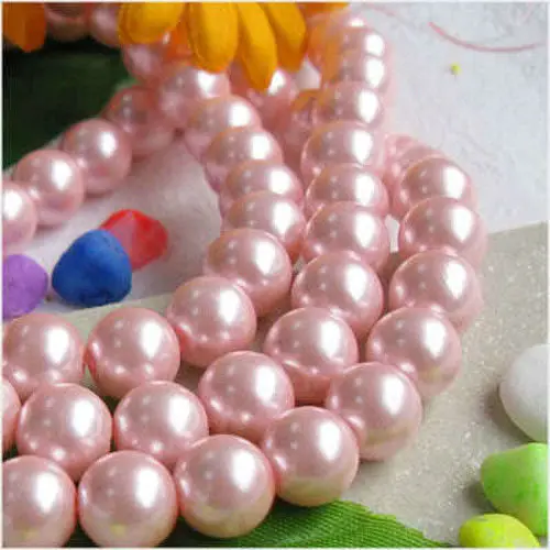 2021 For Necklace 8mm Pink Round South Ocean Shell Pearls Loose Beads DIY Jewelry Making Design Women Girls Gifts 16inch | Украшения и