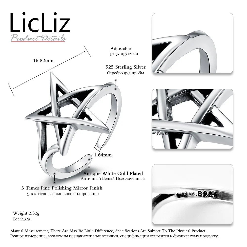LicLiz, 925 пробы, серебряное, перламутровое, плетеное, Открытое кольцо для женщин, панк, регулируемое, скрученное кольцо, подарок на год, ювелирные изделия, Anillos LR0279 - Цвет камня: Star