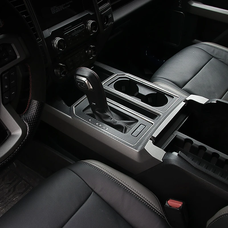 

MOPAI Carbon Fiber Sticker Car Interior Gear Panel Cover Cup Holder Panel Black Sticker For Ford F150 2015 up
