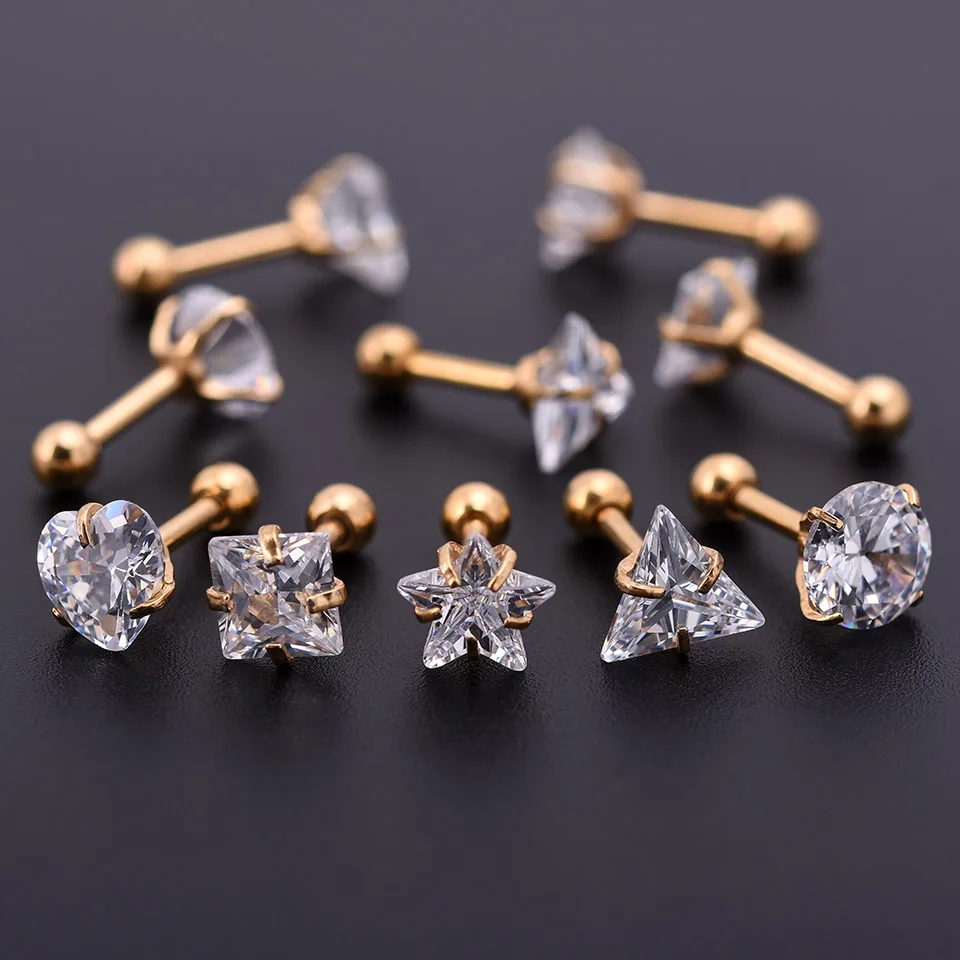 1 х золото цирконовое сердце-кристалл круглый шар язык губы бар кольцо из