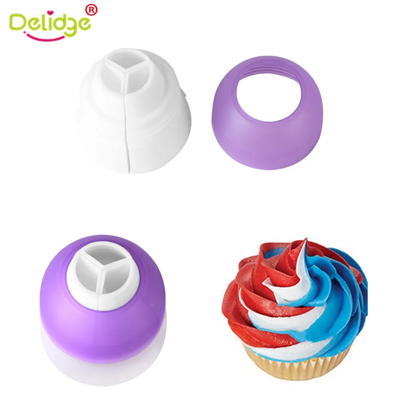 Delidge 1 pcs 3 Holes Cake Decoration Converter Mix Colors Icing Piping Nozzle For Cupcake | Дом и сад