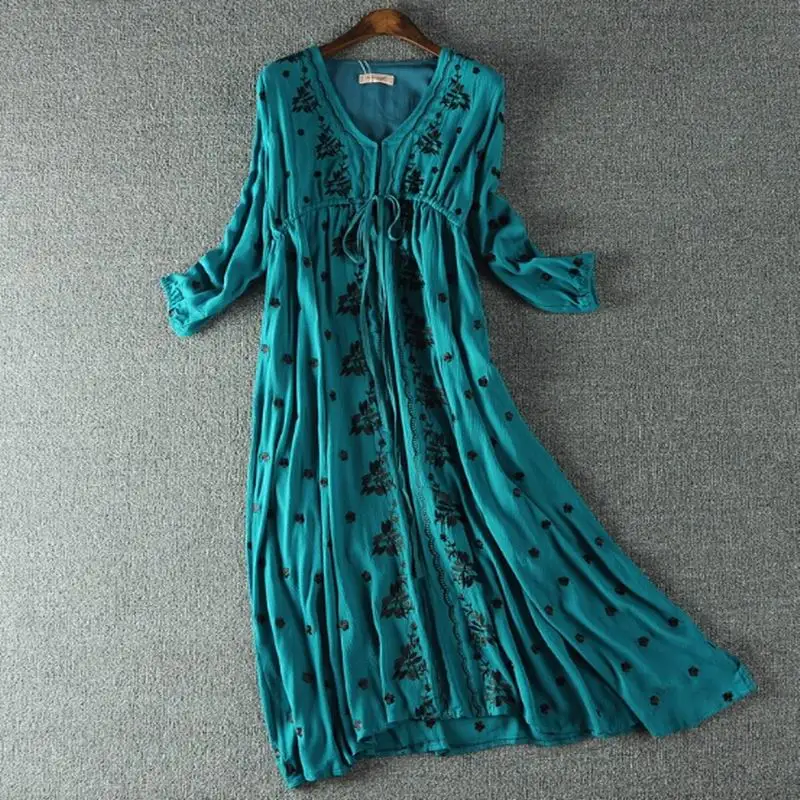 Бесплатная доставка Женская винтажная Этническая Цветочная вышивка глубокий v