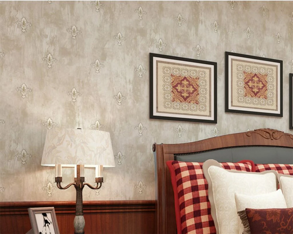 

Beibehang American Retro Pastoral Floral 3D Wallpaper Bedroom Living Room Wallpaper Beige Light Green wallpaper for walls 3 d