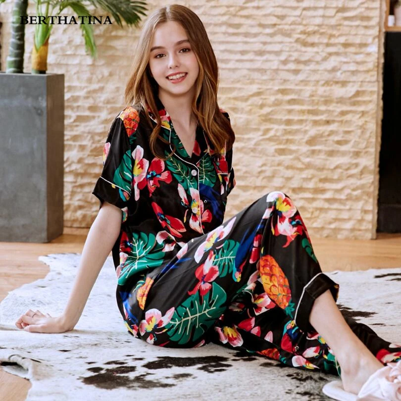 BERTHATINA Новый женский пижамный комплект из искусственного шелка и сатина топ с