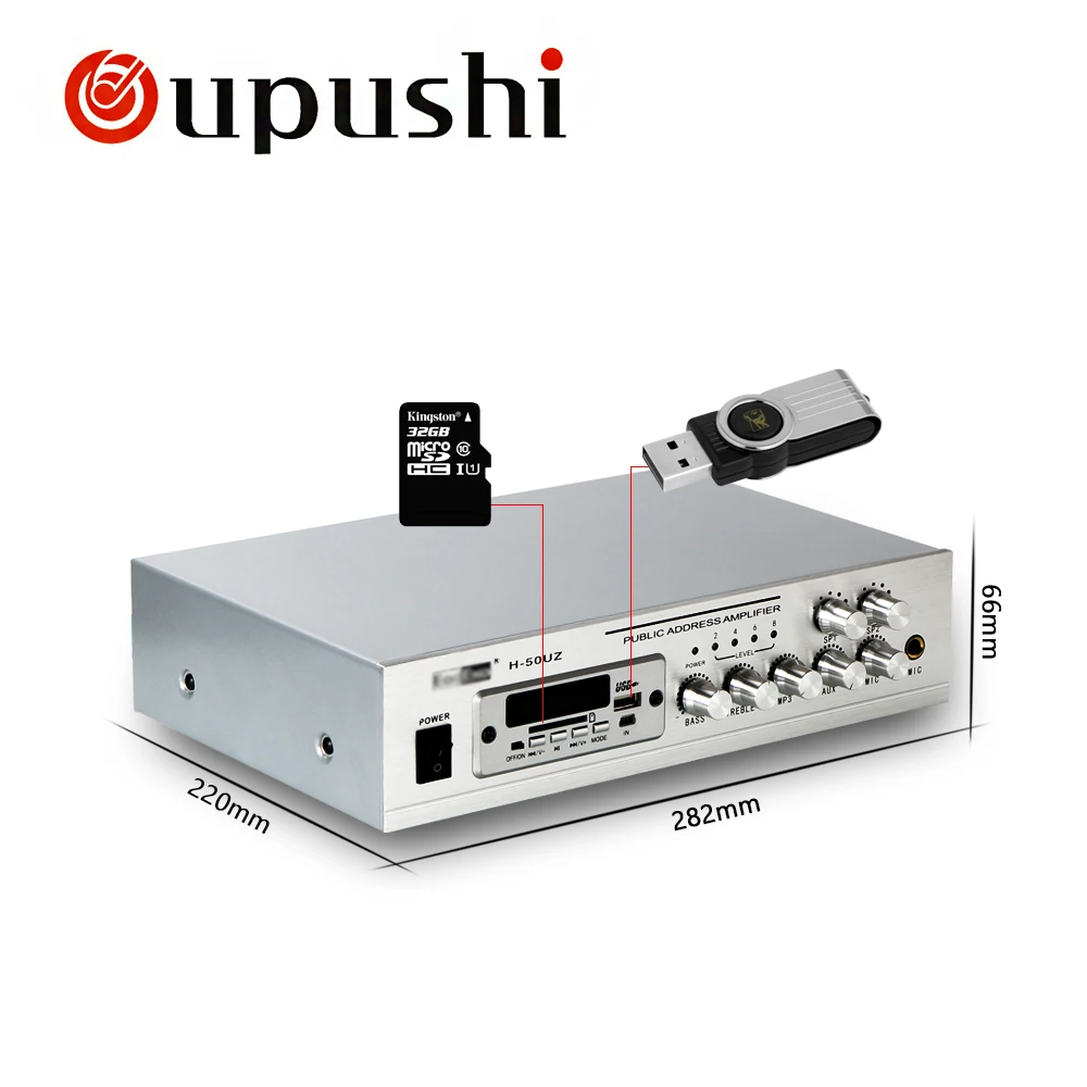 Мини bluetooth усилитель мощности OUPUSHI H 50UZ 50 Вт с USB sd картой Mp3 FM светодиодный