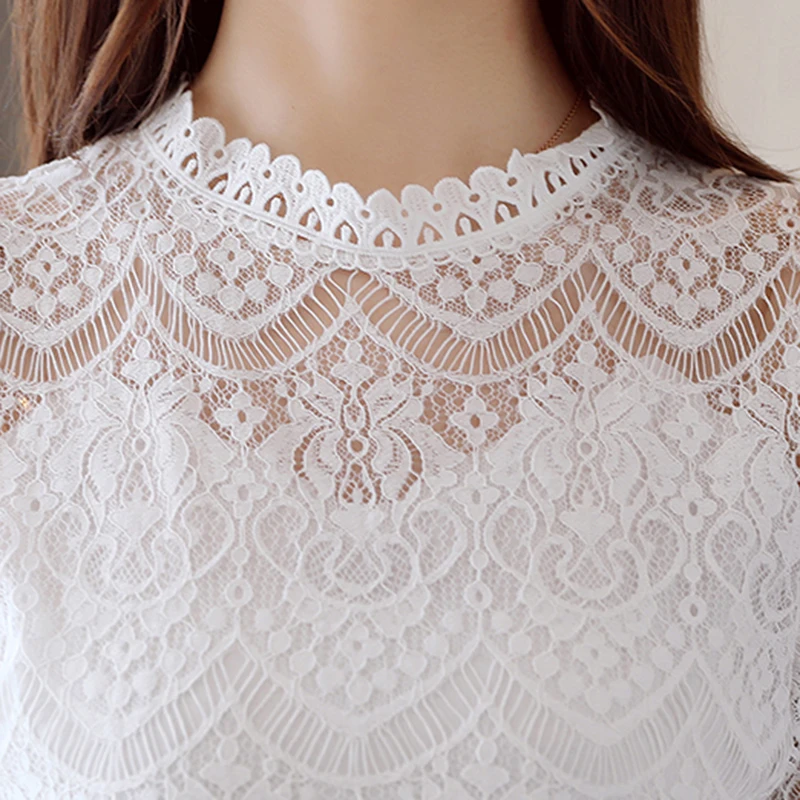JUAYKALA White And Pink European goods lace shirt bottoming Women Casual Hollow O-Neck Tops Female Embroidery Blusas Harajuku |