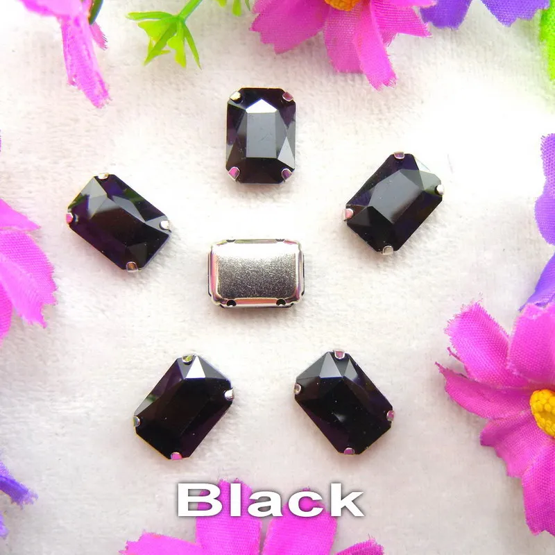 A2 Black Стеклянные кристаллы, серебряные когти, 7 размеров, красивые цвета, Микс, Прямоугольная форма, пришитые стразы, бусины, одежда, обувь, сделай сам, отделка - Цвет: A2 Black