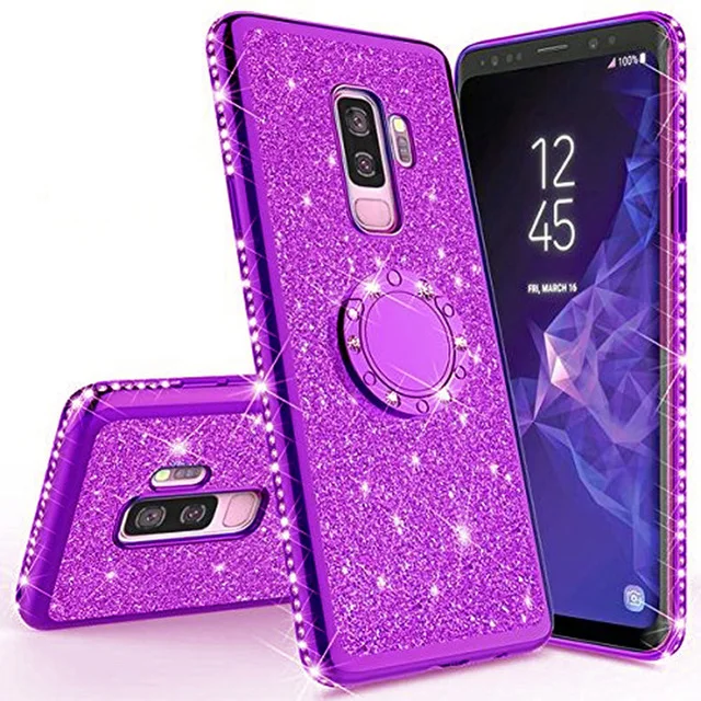 Purple Сияющий блеск Магнитный чехол для samsung Galaxy S10 S10e S8 S9 плюс A5 A7 A6 A8 Note 8 9 Bling 360 кольцо задняя крышка - Цвет: Purple
