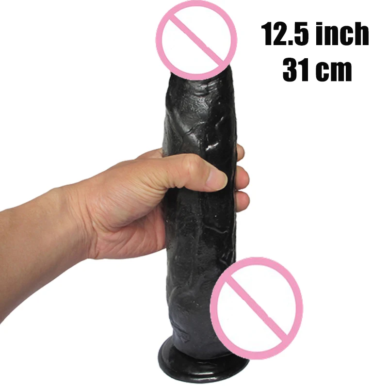 12 дюймовый реалистичный черный силиконовый фаллоимитатор на присоске|dildo sex toy|penis