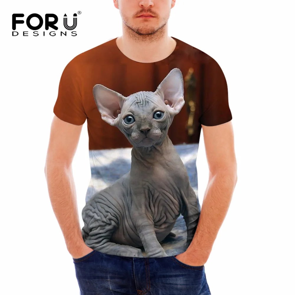 

Дышащая Летняя женская футболка FORUDESIGNS, забавная 3D футболка с коротким рукавом и принтом кота Сфинкса для мужчин, одежда с животным рисунком