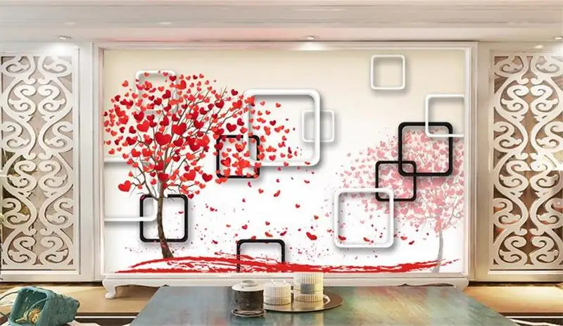 3d обои для комнаты на заказ росписи фото Впечатление дерево Красная любовь