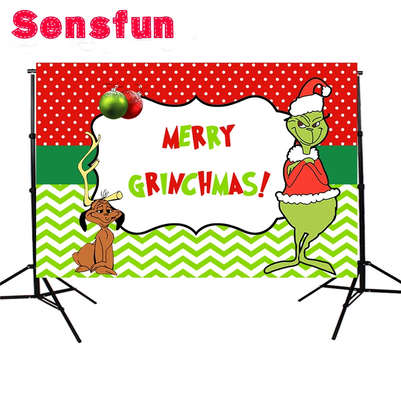 Sensfun красный и в зеленый горошек Grinch Рождество фон Фото фоны вечерние баннер событий 7x5ft