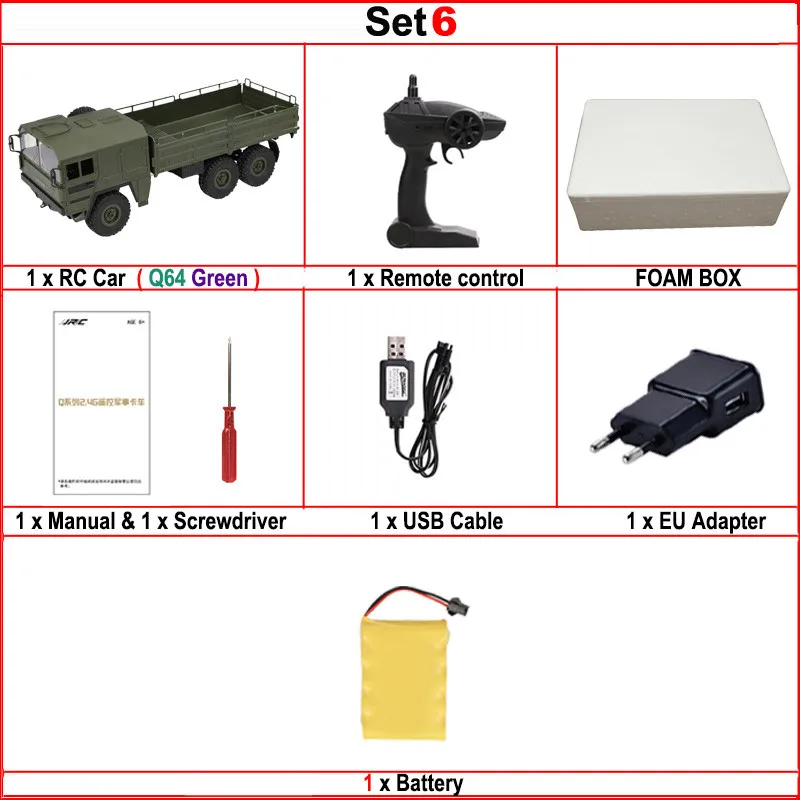 Set6 JJRC Q62 Q63 Q64 1/16 2,4G 4WD длительный срок службы батареи внедорожный военный багажник гусеничный Радиоуправляемый автомобиль пульт дистанционного управления внедорожные игрушки детские подарки - Цвет: Set6
