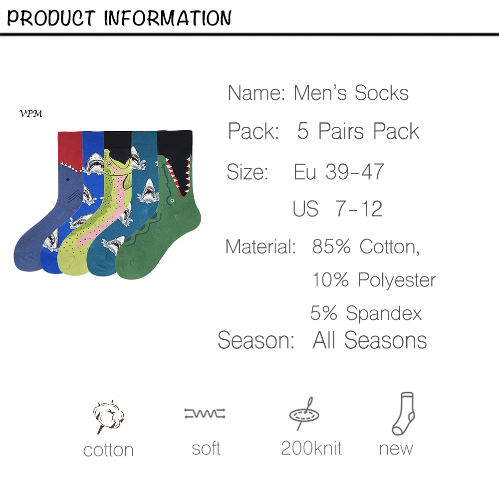 VPM красочные чесаный Хлопковые фирменные носки Для мужчин экипажа смешные днем