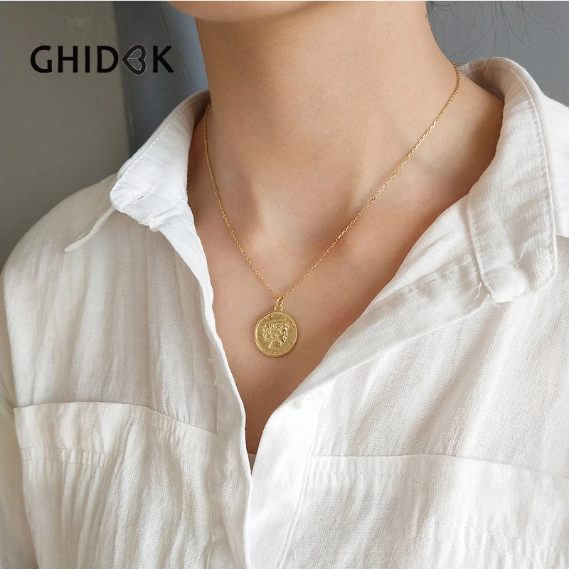 GHIDBK 925 пробы Серебряная монета кулон с портретом колье чокер минималистский