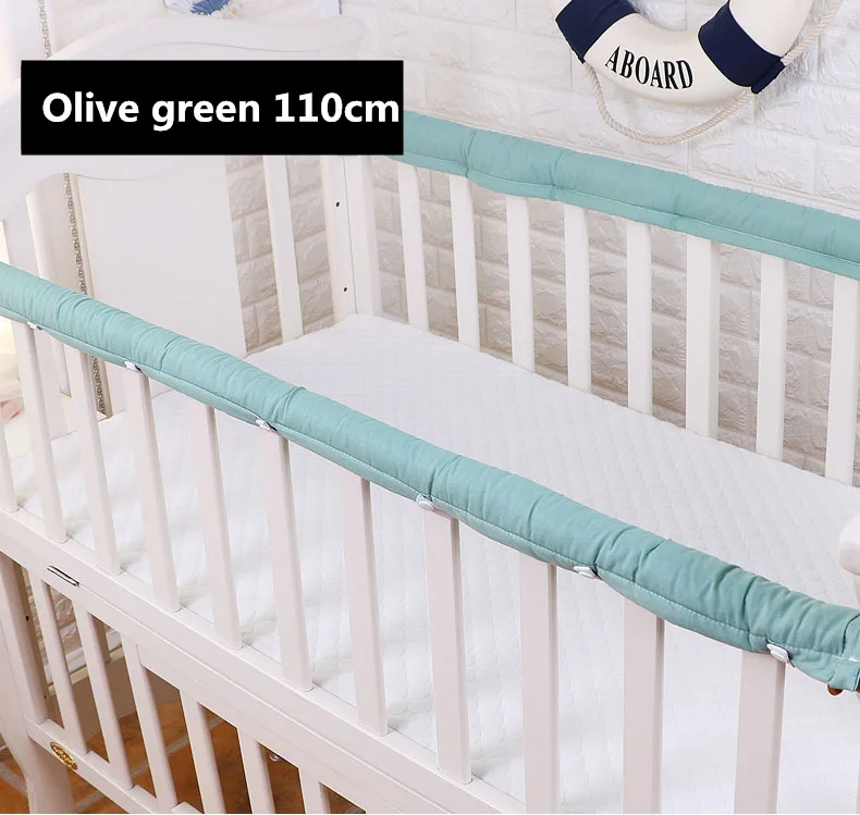 Olive green 110cm 2 шт./набор, однотонный цветной бампер для детской кроватки, утолщенная детская прикроватная Защитная планка, защита от столкновений, защитная планка для младенцев - Цвет: Olive green 110cm