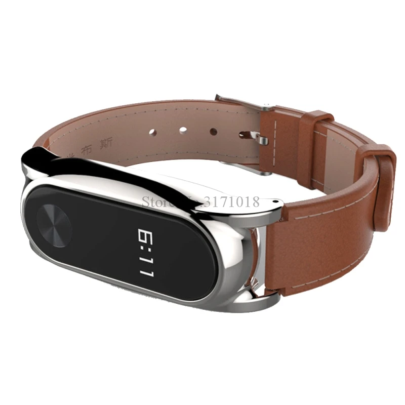 Кожаный ремешок TROLLOVE для смарт часов Xiaomi Mi Band 2 браслет mi band Miband металлический