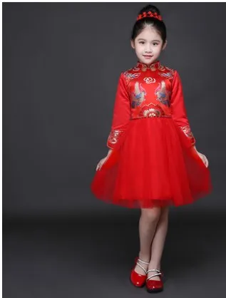 Red-BallGowns Детское платье принцессы; Вечерние платья на свадьбу; современные свадебные платья; qipao; детское винтажное платье принцессы с высоким воротником; розовое платье с цветочным принтом для девочек - Цвет: Red-BallGowns