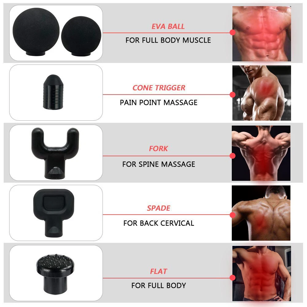 Fascial массажный пистолет для мышц, Сменные аксессуары для головы, глубокий массаж тканей, перкуссионная терапия, облегчение боли, расслабление, насадки