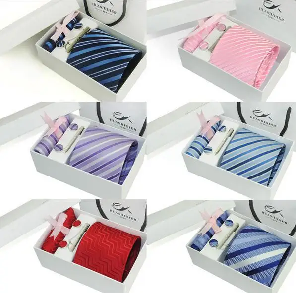 Подарочная коробка 100% шелковые галстуки мужские Галстук в клетку полосатый