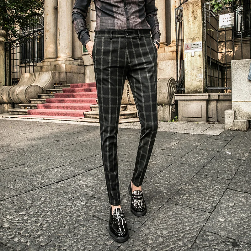 Клетчатые брюки мужские Pantaloni Tuta Uomo деловые штаны для узкие формальные офисные