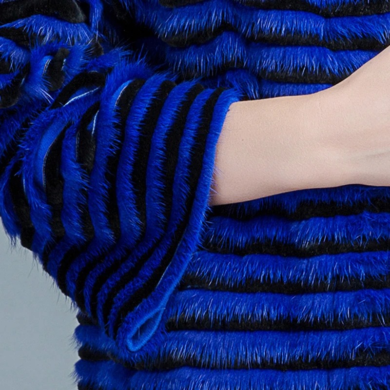 HDHOHR 2023 Real Mink Fur Coats Women New Natural Mink Coats Noble Blue Kintted Fur Jackets  For Female  Fashion Silm Fur Parker enlarge