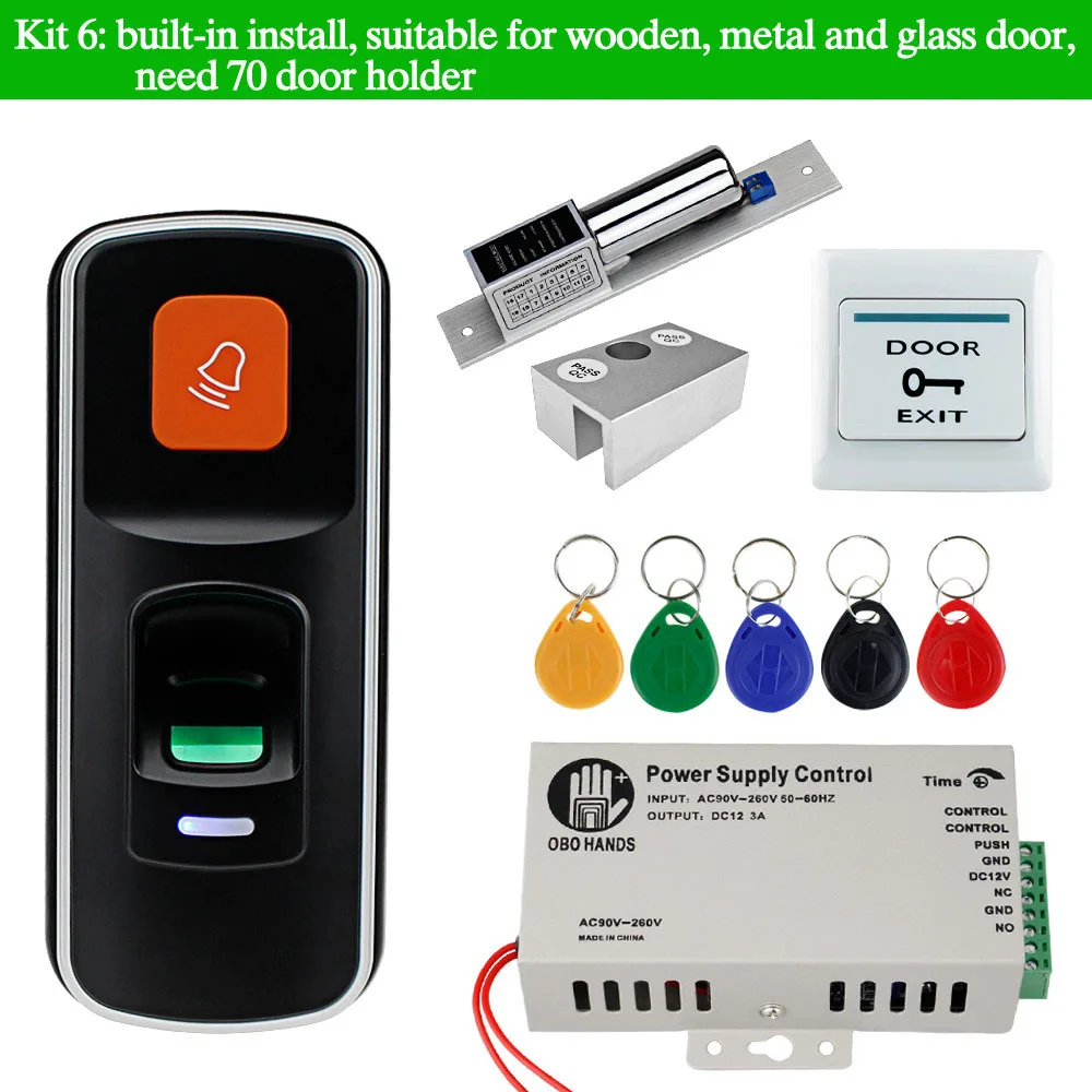 Set 6 OBO HANDS RFID биометрическая система контроля доступа отпечатков пальцев Комплект Дверной замок Электрический магнитный/болт/ударный замок+ ключи питания - Цвет: Set 6
