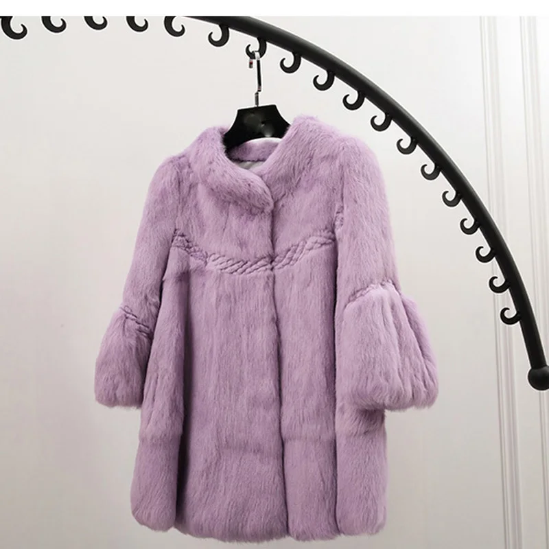 

Wave cut loose fit natural rabbit fur coat outerwear women's autumn winter 2019 whole skin real fur jackets