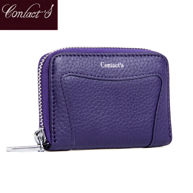 

Contact's New Card Holder Wallets Cowhide Leather Women Wallet Protection Credit Card Holder Business Wallet Unisex Mini Purse