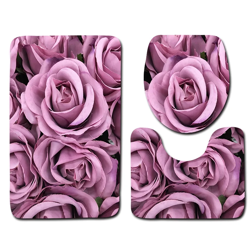 3pcs rose pattern bath mat set flannel bathroom carpet set toilet floor mat bathroom shower room absorbent foot mat toilet mats free global shipping