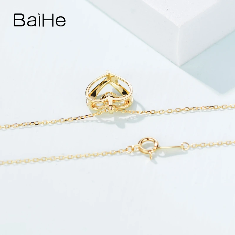 BAIHE Solid 18K Yellow Gold 0.20ct Certified H/SI 100% Genuine Natural Diamond Women Trendy Engagement Fine Jewelry Necklaces | Украшения и