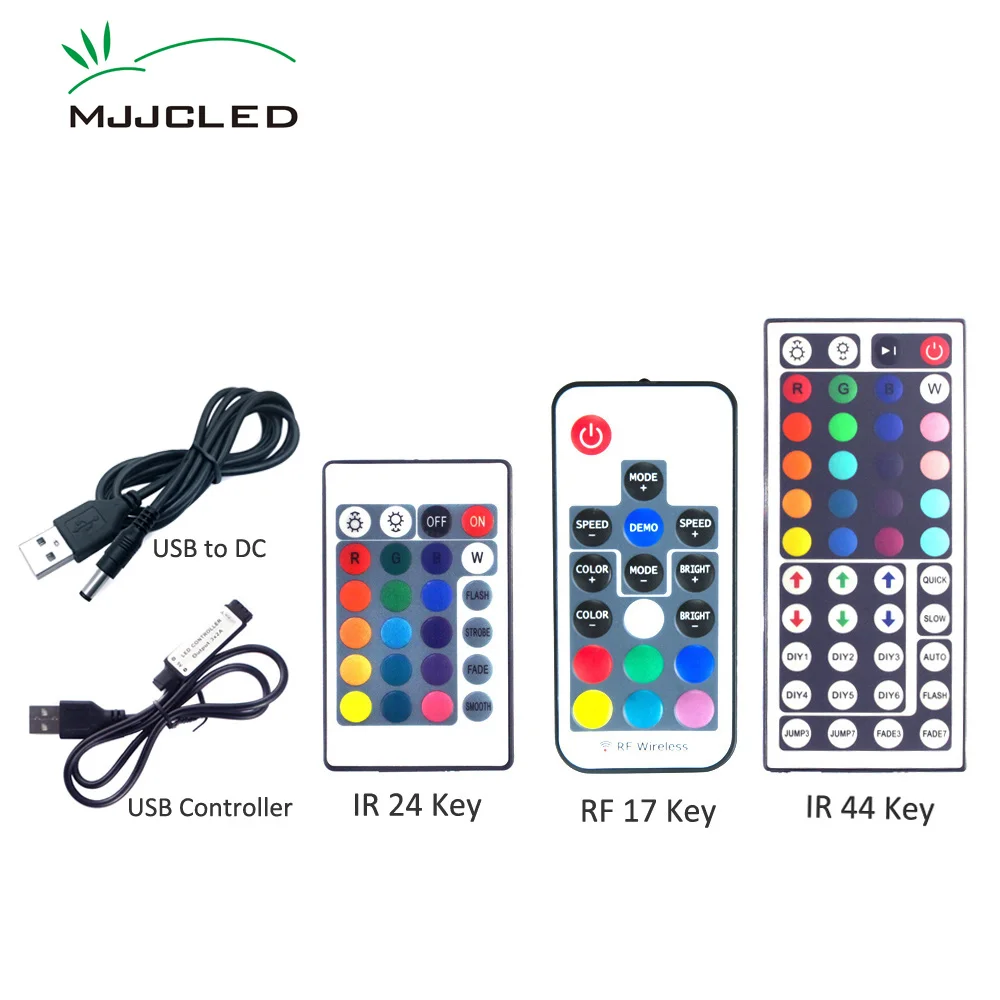 

USB RGB светодиодный контроллер постоянного тока 5 ~ 24 В 17 24 44 клавиши RF беспроводной мини-пульт дистанционного управления для 5050 3528 RGB Светодиод...