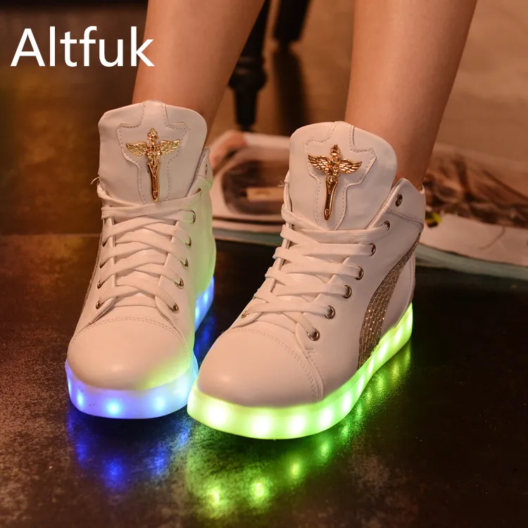 Altfuk 35 ~ 40 usb для зарядки светодиодный дети shoes красовки световой кроссовки высокие