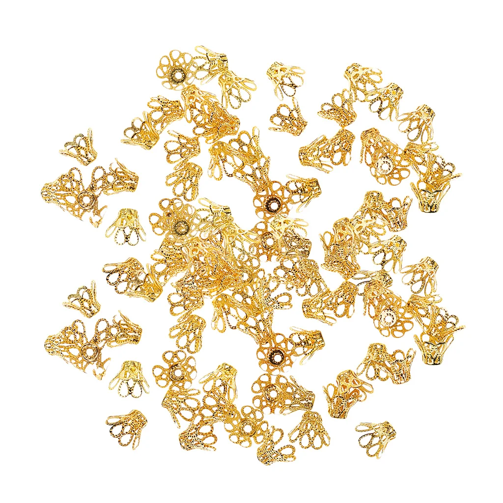100 шт золотой тон железного металла цветок бисера колпачки для изготовления