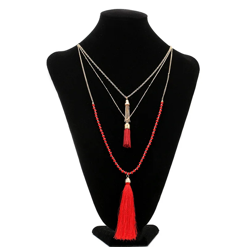 Layered Pendant Necklace With Tassels Multi Strand For Women Jewelry Украшения и аксессуары