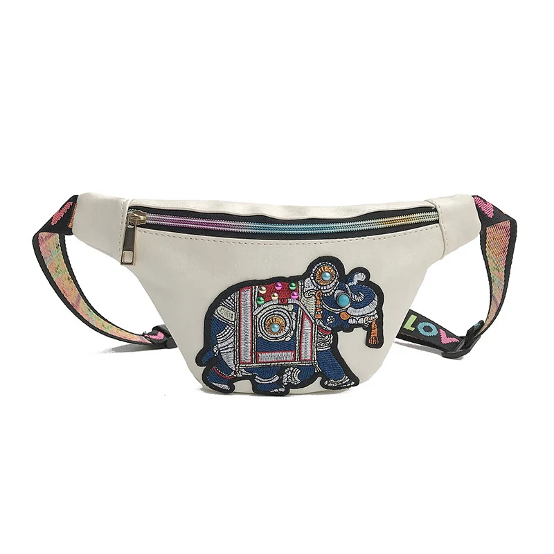 White Fanny Pack Женская сумка через плечо с вышивкой слона, водонепроницаемая поясная сумка из искусственной кожи, удобная банка, поясная сумка для женщин - Цвет: White Fanny Pack