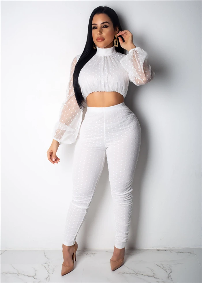 Модный комплект из двух предметов в горошек сетчатый топ с длинными рукавами +