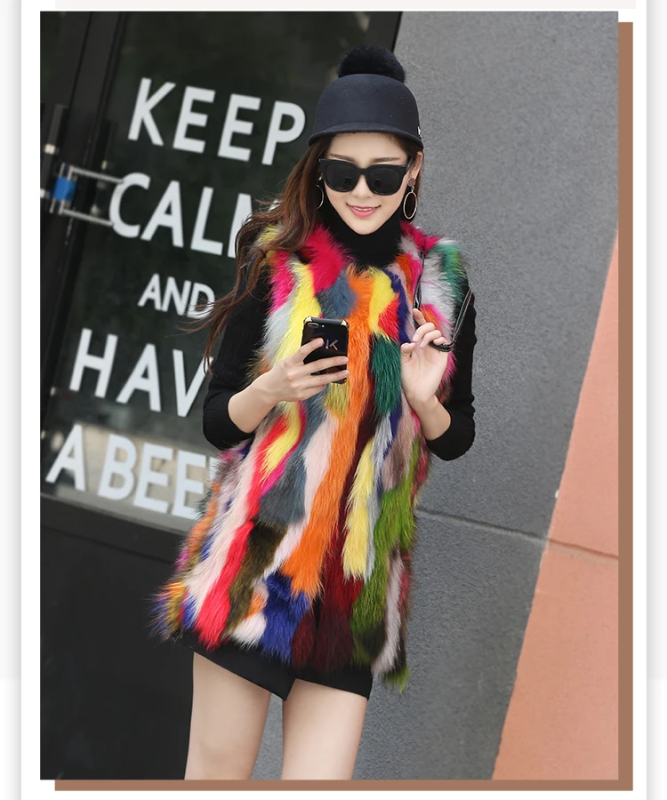 2022 New Real Natural Genuine Raccoon Fur Vest Women Colorful Raccoon Fur Jacket Outwear Overcost Vest Free Shipping Z542