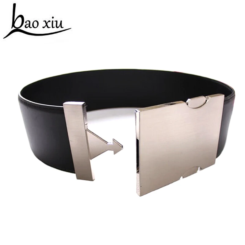 Fashion unique wide leather silver belt buckle for women Exaggeration Quality Alloy Buckle Wide Belt women accessories
