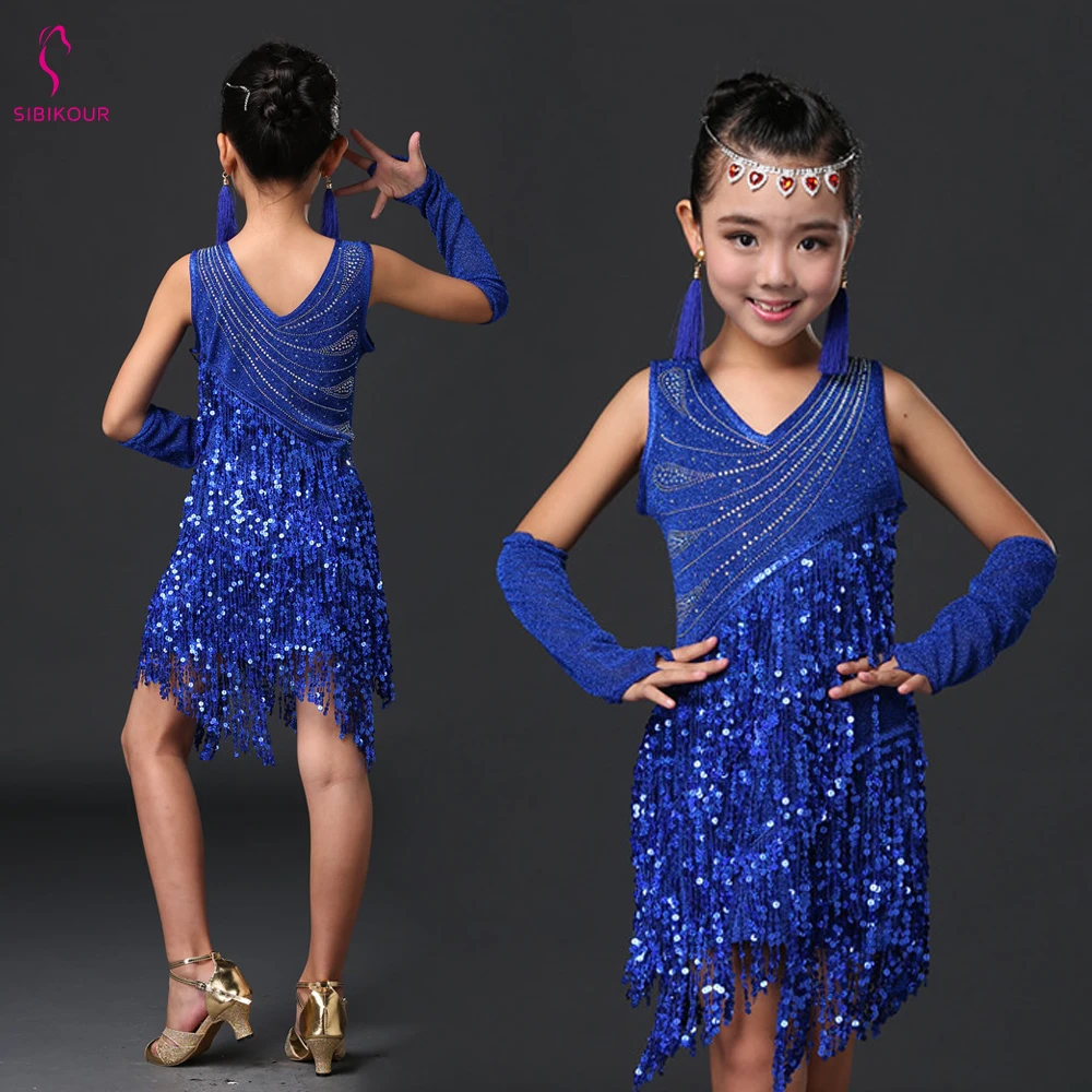 Детское платье для латинских танцев девочек с бахромой танго сальса ча-ча