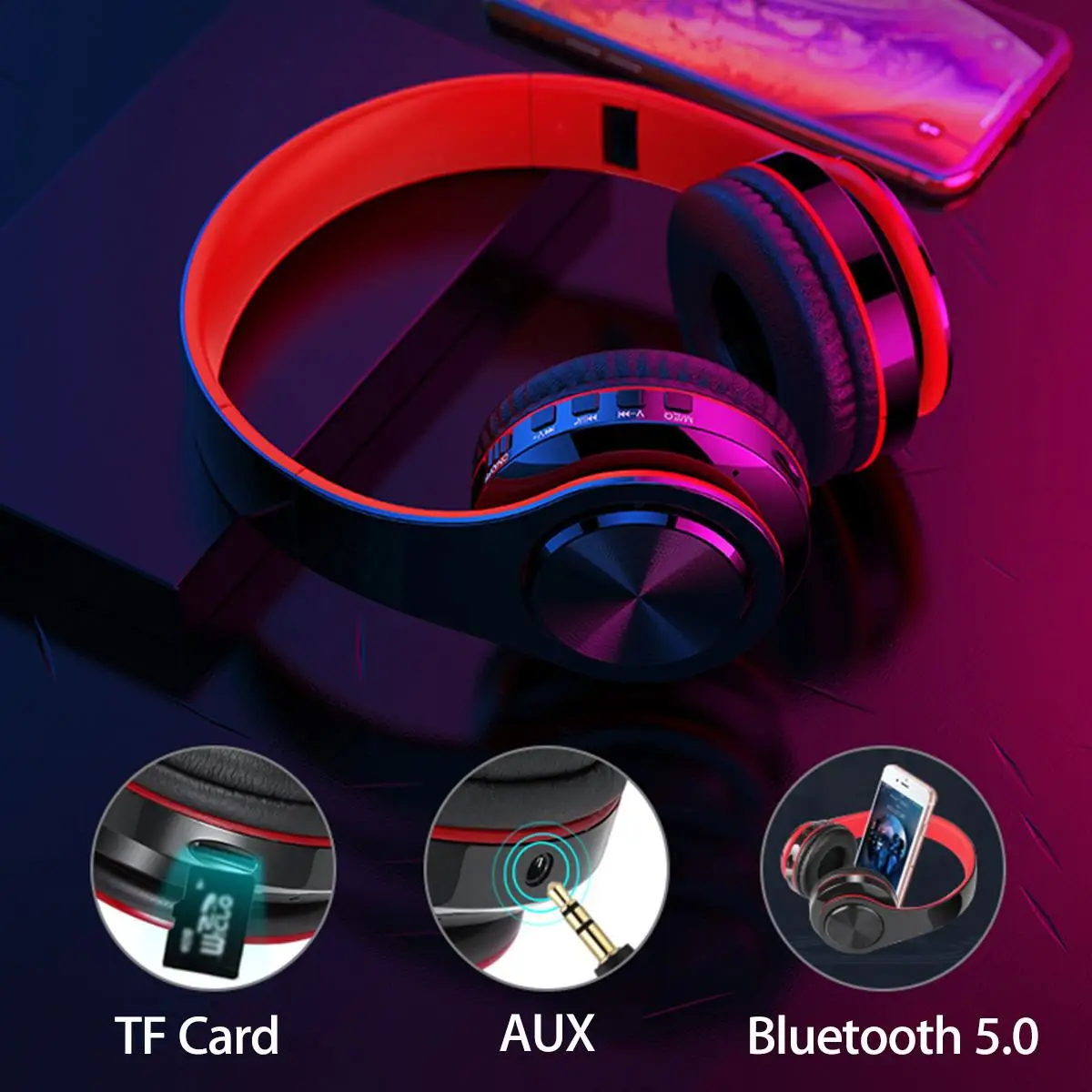 Bluetooth 5,0, беспроводные стерео наушники, складная гарнитура, наушники с микрофоном, FM, 128G, TF карта, AUX, USB, для iPhone