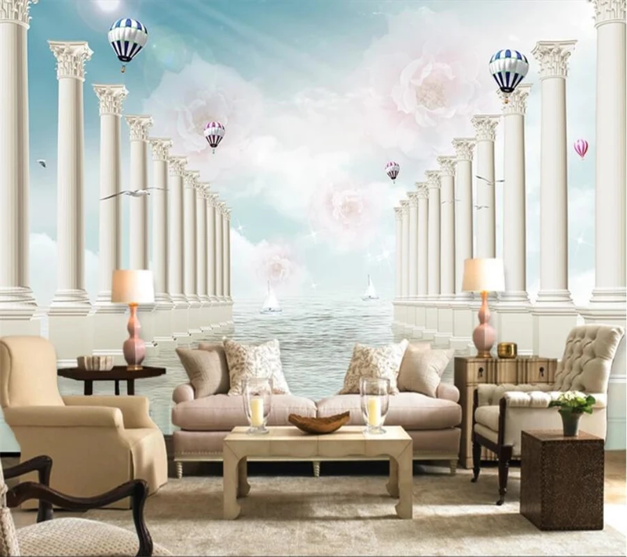 

beibehang papel de parede Custom Wallpaper European Style 3D Stereo Rose Roman Column Living Room TV Backdrop Photo Wallpaper