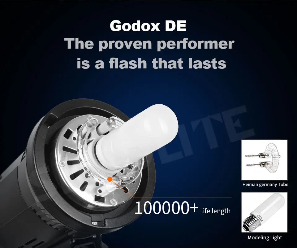 Godox DE400 Фотостудия вспышка светильник 400 Вт GN65 компактный стробоскоп светильник ing фотография лампа голова 400Ws