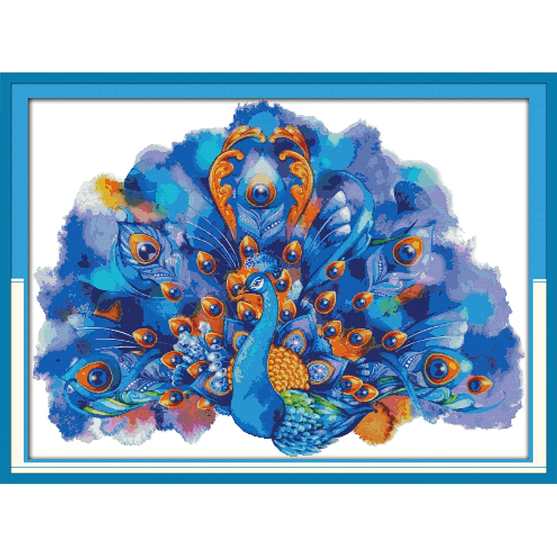 

Everlasting Love Blue Peafowl (2) Chinese Cross Stitch Kits Ecological Cotton Stamped Printed DIY New Year Decorations For Home