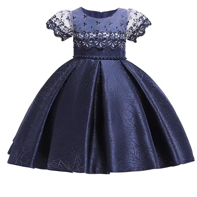 Navy blue Коллекция года, вечерние платья для девочек, Летние Детские платья для девочек, одежда для детей, платье принцессы с жемчугом элегантное вечернее платье - Цвет: Navy blue