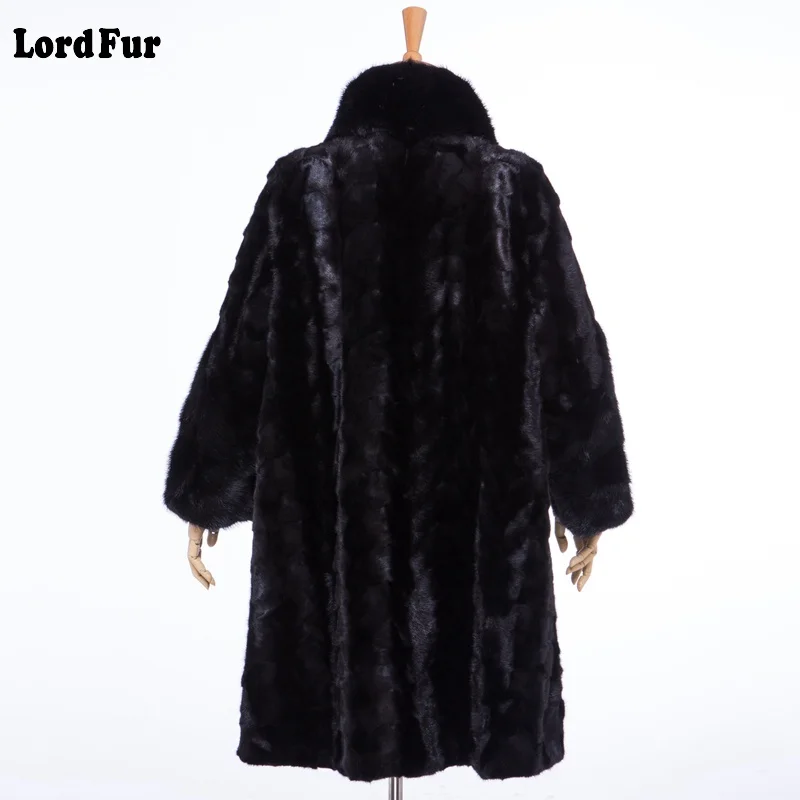 Женское зимнее пальто из натурального меха норки с воротником стойкой|mink fur
